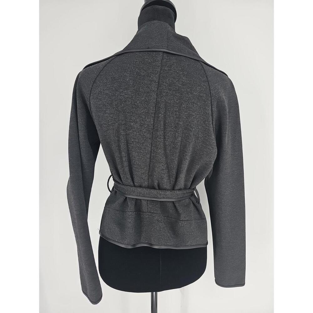 Joseph Ribkoff Black Faux Leather & Knit Belted Jacket Stretch 6 - Picture 4 of 6